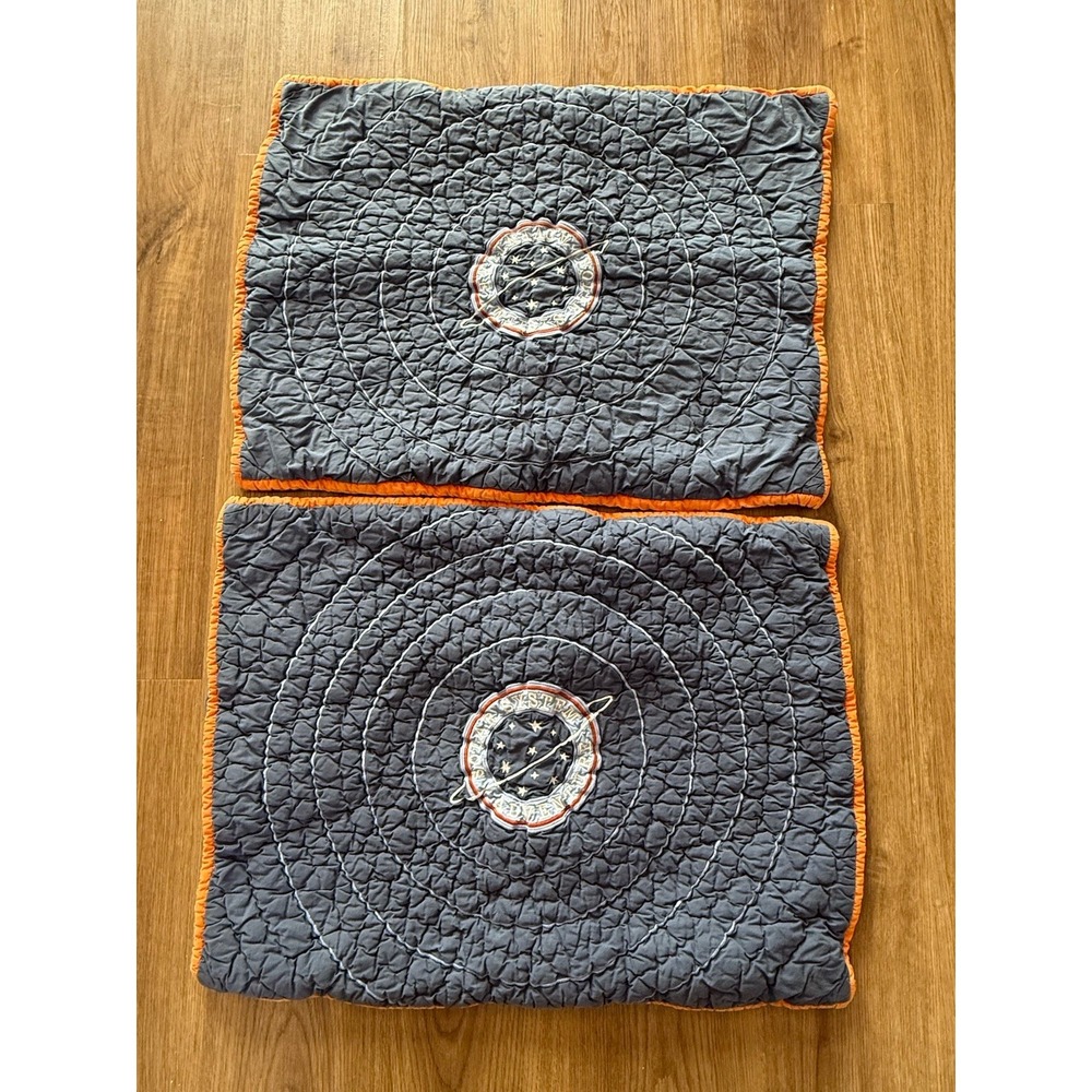 2x Pottery Barn The Land of Nod Solar System Standard Shams Planets Blue Cotton